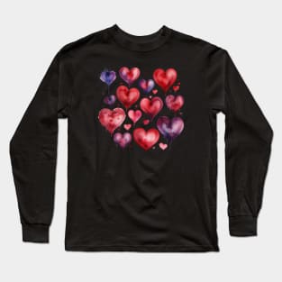 Red-Purple Watercolor Hearts Ensemble: Love's Valentine Long Sleeve T-Shirt